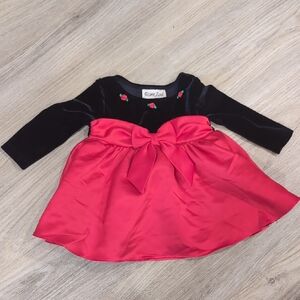 Vintage Rare Too Black and Red Velvet Dress with Bow Size 3-6m